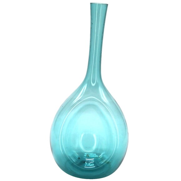 Dimpled Bulb Vase Hand Blown Art Glass Sweden MCM  Aqua Blue - Picture 7 of 16